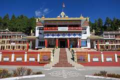 The main entrance of the Upper Gompa of the Gontse Gaden Rabgyel Ling (GRL) Monastery on the hill overlooking Bomdila, built in 1966.