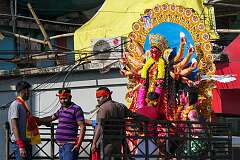 An image of Durga, the multi-armed goddess on a truck on the last day of the Navaratri Festival in Itanagar, when she will be immersed in a river.