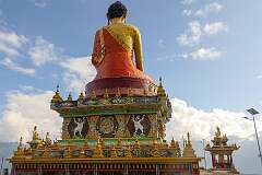 The 9-metre tall gilded bronze statue of Sakyamuni Buddha located on a hill overlooking Tawang.