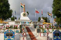 Tawang War Memorial, a chorten (stupa, Buddhist shrine) built to commemorate the Indian martyrs who fell in the 1962 Indo-China war, when China briefly occupied Tawang.