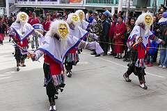 The Carnival Parade, with many colourful dancers, on the last day of the Tawang Festival.