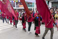 The Carnival Parade, with many colourful dancers, on the last day of the Tawang Festival.