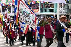 The Carnival Parade, with many colourful dancers, on the last day of the Tawang Festival.