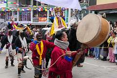 The Carnival Parade, with many colourful dancers, on the last day of the Tawang Festival.