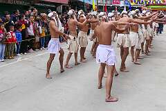 The Carnival Parade, with many colourful dancers, on the last day of the Tawang Festival.