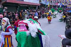 Dancing “snow lions” in the Carnival Parade on the last day of the Tawang Festival.