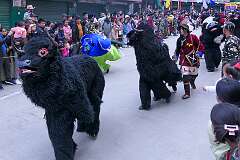 The Carnival Parade, with many colourful dancers, on the last day of the Tawang Festival.