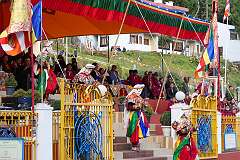 Participants in the spiritual dance walk from the main hall of the Monastery to the dancing ground.