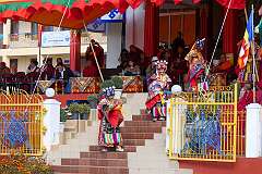 Participants in the spiritual dance walk from the main hall of the Monastery to the dancing ground.
