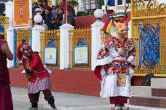 A masked “clown” providing light relief during a spiritual dance at the Torgya.