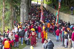 Returning to the monastery after the ritual burning of the “Torma” spiritual cake.
