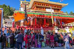 Women lining up to go inside the monastery for the “initiation of the White Tara” ritual of the Drub-chod-Chen-Mo Cum Bomdila Torgya.