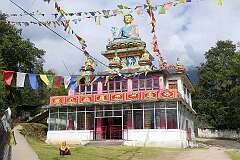 Hall topped by a large Buddha statue at the Khinmey Nyingma Monastery.
