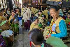 Apatani women at the wedding party during the Eli ceremony, in the house of the Radhe clan, Tajang.