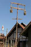 A ceremonial pole and flag of Donyi Polo, the indigenous faith of the Tani tribes in Nani (Bulla) Village.