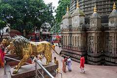 Bronze lions at the steps going down to the garbhagriha (innermost sanctuary) of the Kamakhya temple.