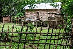 A house of the Mishing (Miri) people at Monika Pathar, on Majuli island.