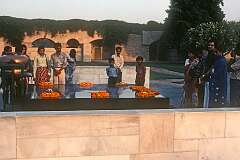 Rajghat, the black marble platform where Mahatma Gandhi was cremated.