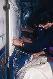 Weaving a carpet in a workshop at the Tibetan Children's Village in McLeod Ganj.