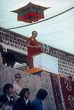 His Holiness the 14th Dalai Lama holding a speech.