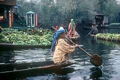 Paddling her boat in the floating market.