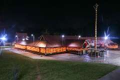 Thrikkadavoor Sree Mahadevar Temple, just north of Mathilil, at night.