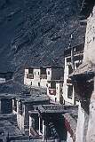 The buildings of Rizong Gompa, built against the mountain.