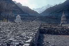 A mani wall and stupas, along the road to Hemis Gompa, about 45 kilometres south of Leh.