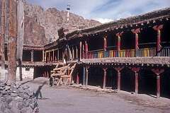 The inner courtyard of Hemis Gompa, a Buddhist monastery of the Drukpa Lineage, re-established in 1672 by the Ladakhi king Sengge Namgyal; the monastery already existed before the 11th century.