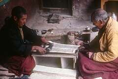 Monks printing loose-leaf books in Hemis Gompa.