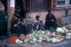 Ladakhi women selling vegetables on the street in Leh&nbsp;bazaar .