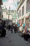 A narrow street in the Leh bazaar.