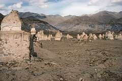 Old chortens on a plain, between Thikse and Shey.
