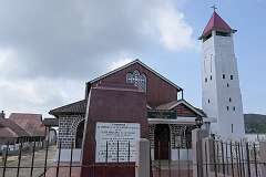 The Nongsawlia Presbyterian Church, founded by Welsh Missionary Thomas Jones in 1841; in Pdengshnong, Sohra (Cherrapunji).
