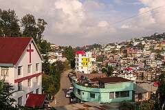 View of Kohima, looking south, with the Central Baptist Church, from the grounds of the Nagaland State Museum, Upper Bayavü Hill.