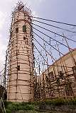 The tower of the Mary Help of Christians Cathedral, the Kohima Catholic Cathedral on Aradura Hill, in scaffolding.