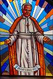 The stained glass window depicting Pope John Paul II in the Cathedral of Kohima (Mary Help of Christians Church).