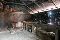 Inside the the “morung”, traditional men's dormitory as was used before Christianity, in the Angami Naga village of Khonoma.