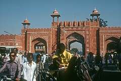 Ajmeri Gate on MI Road which leads to the Kishanpole Bazaar.