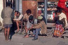 In front of a shop on Mahatma Gandhi Marg.