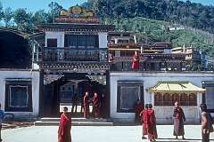 The gate to Rumtek Monastery, the largest in Sikkim, also called the Dharma Chakra Centre, about 24 kilometres by winding road southwest of Gangtok.