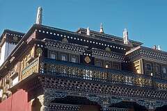 The top story of Rumtek Monastery, originally built in the mid-18th century, in ruins in 1959, but rebuilt by Rangjung Rigpe Dorje in four years.