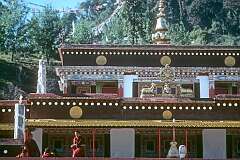 Rumtek Monastery, seen from the gate. When Rangjung Rigpe Dorje, 16th Karmapa, arrived in Sikkim in 1959 after fleeing Tibet, it was in ruins; he rebuilt it in four years.