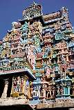 Detail of the richly carved “gopuram” or tower gateway on the northern side of the Sri Rangathaswamy Temple.