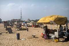 At Marina Beach, looking back towards Madras University.