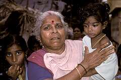 A grandmother and her grandchildren in southern Chennai.