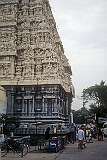 The richly sculptured gopuram of the Kamakshi Amman Temple (or Kamakoti Nayaki Kovil) in Kanchipuram, dedicated to the goddess Kamakshi, one of the highest aspects of Parvati Adi Parashakti, the supreme goddess in Shaktism.