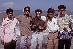 Five young men on holiday on the beach in Dhanushkodi, on the south-eastern tip of Pamban Island.