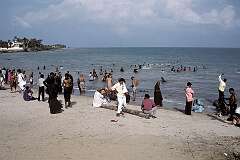 Devotees bathe in the sea in Rameswaram, considered an essential part of the pilgrimage.