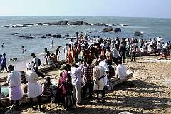 On the beach at Cape Comorin in Kanniyakumari.
